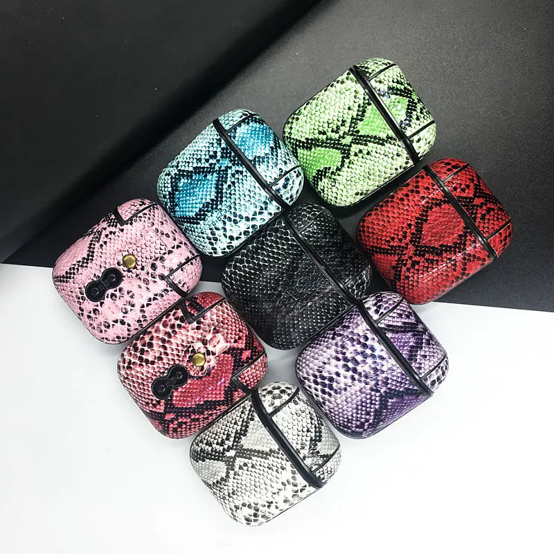 

Snake Skin Pattern Leather PU Wireless Bluetooth Case For AirPods Earphone Protective Headphones Hard Cover For Apple Air Pods