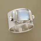 Винтажные кольца с синтетическим лунным камнем для женщин, обручальное кольцо в стиле бохо под античное серебро с квадратным белым камнем, обручальное кольцо на годовщину