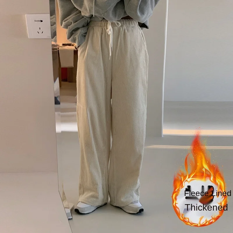 Женские брюки зимние однотонные вельветовые плотные повседневные широкие в