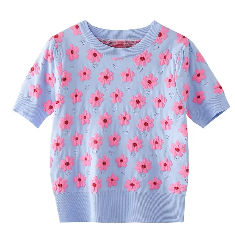 

2021 bump color jacquard love little red flower hubble-bubble sleeve cultivate one's morality short paragraph sweater coat femal