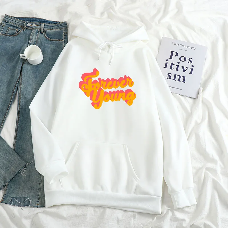 

Candy Color Hoodie Sweatshirt Costume Loose Fit Women Harajuku Sweatshirt Streetwear Hoodie Female Pullovers FOREVER YOUNG