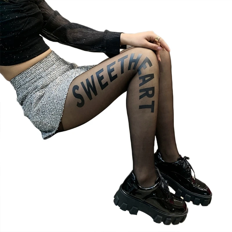 Для женщин сексуальный ультра-тонкие прозрачные колготки с рисунком и буквенным
