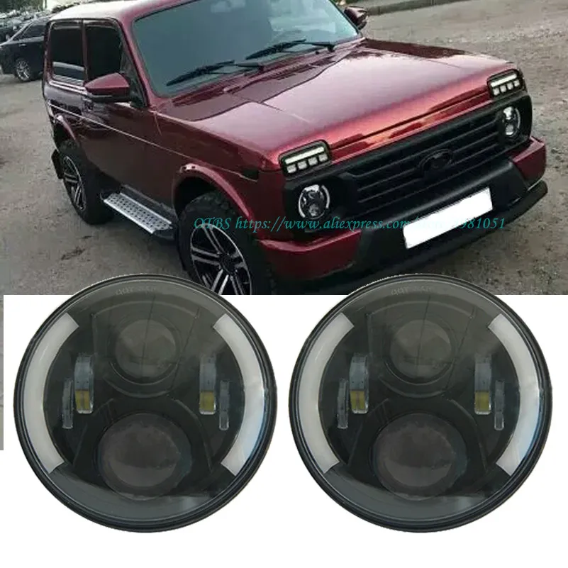 Светодиодные круглые гало фары головные фонари для lada niva 4x4 suzuki samurai 7 дюймов