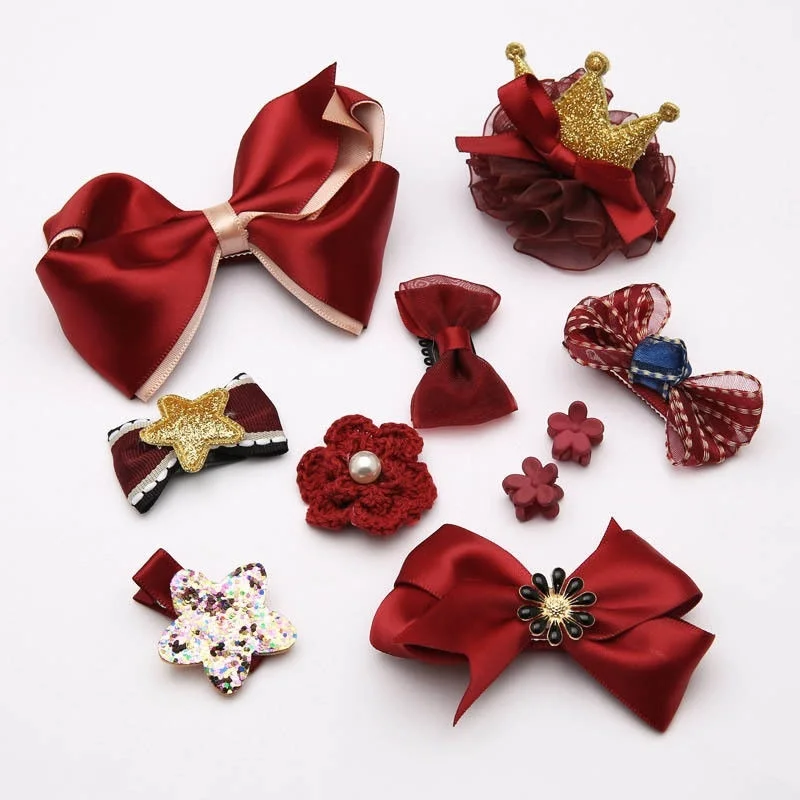 10pcs/set Girl Gift Cute Boutique Hair Headband Sweet Butterfly Tie Hairpins Barrettes Cotton Polyester Fashion Floral with Box | Детская