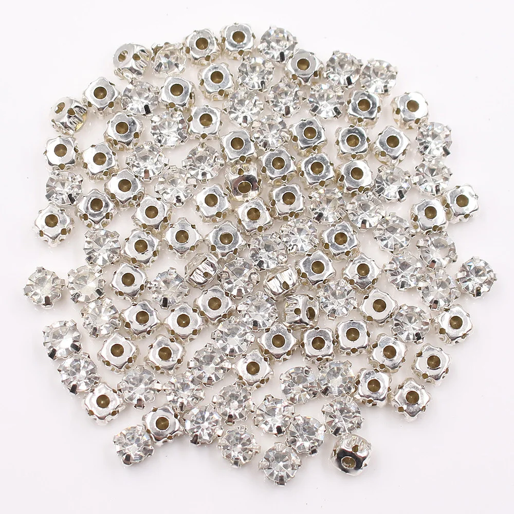 Стразы для шитья 6 мм Серебряные Кристаллы в форме когтей без горячей фиксации