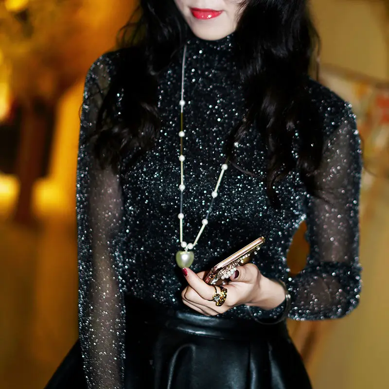 Новинка 2019 стильная Женская осенне-зимняя приталенная кружевная рубашка