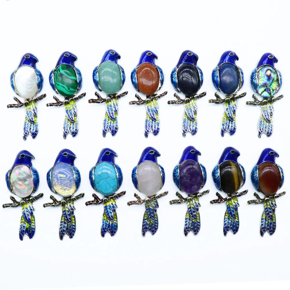 

Natural Stone Vintage Opal Tiger Eye Brooch Badges Enamel Parrot Abalon Shell Pins Pendant for Women Charms Jewelry Brooches