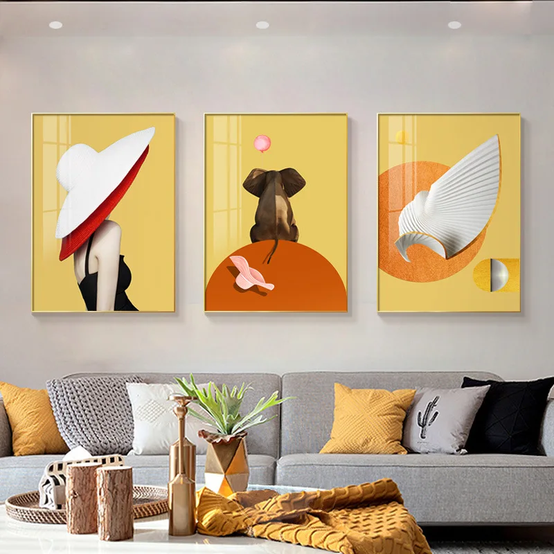 

Оранжевый Современный модный абстрактный фотографический постер с изображением девушек и перьев, Настенный декор для гостиной и дома