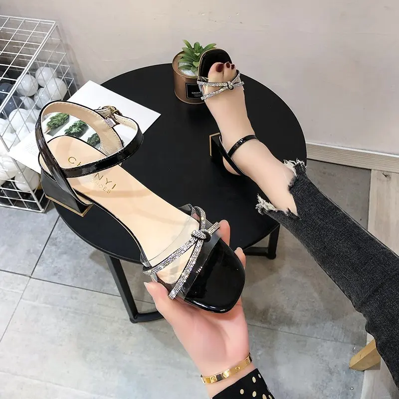 

Square Heel Sandals Women PVC High Heel Sandals Summer Party Dress Transparent Open Toe Sandals Women Zapatos Mujer 2021