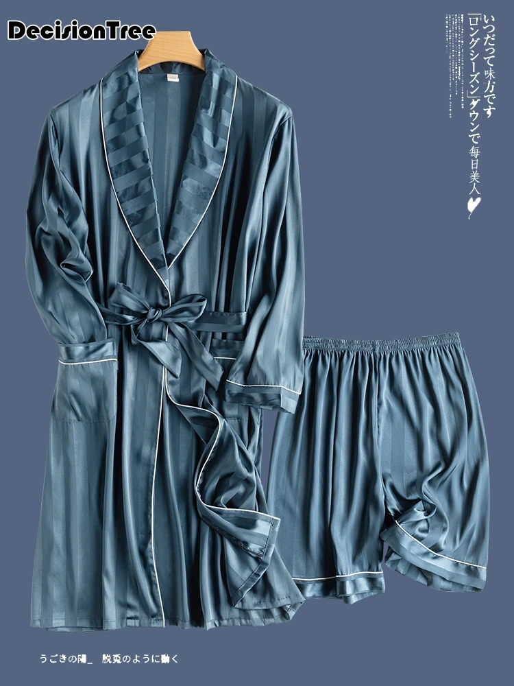 men's bathrobe ice silk hooded szlafrok pajamas sexy badjas kimono men bathrobe man's gown roupao peignoir homme sol