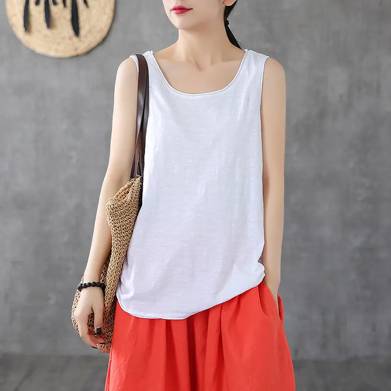 

100% Cotton Loose Tank Tops Summer Style Women Loose Casual Solid Tank Plus Size Female Basic Sleeveless Tops High Quality D363