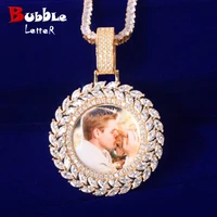 solid round memory picture necklace pendant solid back micro pave charm mens hip hop rock jewelry