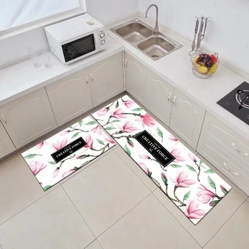 

INS Printing Kitchen Floor Mat Tableware Pattern Entrance Doormat Bathroom Door Floormat Parlor Anti-slip Antifouling Long Rugs