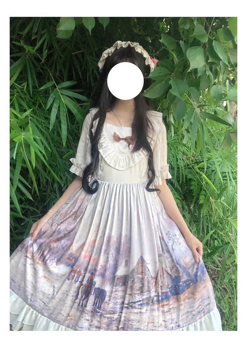 

Платье принцессы, винтажное, с оборками и бантом, с принтом в викторианском стиле, масло для талии