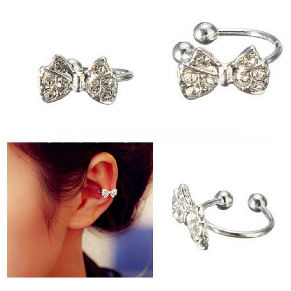 

2pcs Women's Fashion Crystal Rhinestone Bowknot Bow Ear Bone Clip Earrings Jewelry