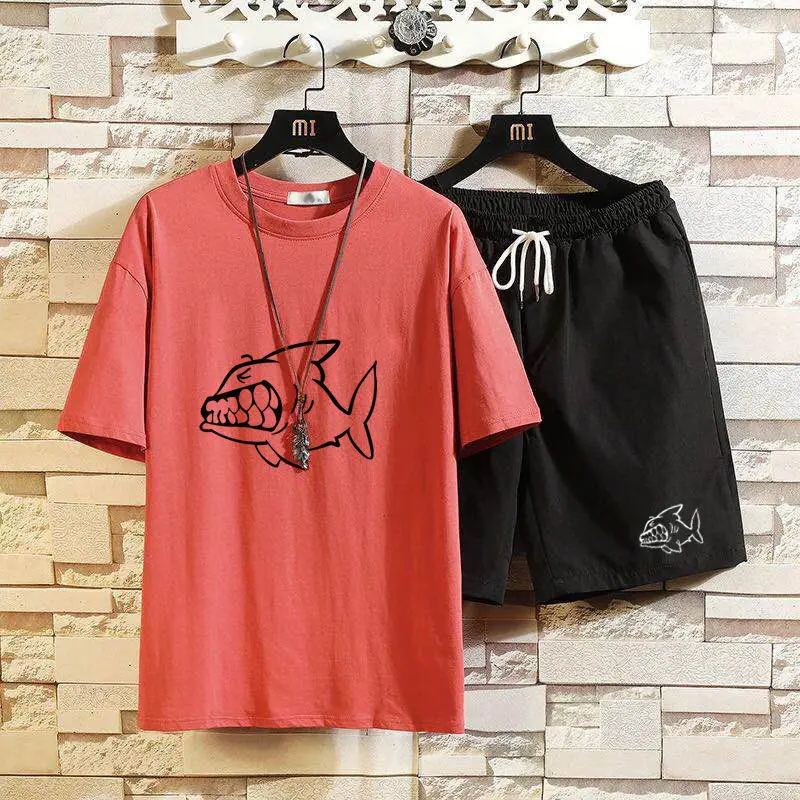 

Hip Hop Men's Sets Streetwear Hooded Short Sleeve T Shirts+Casual Elastic Waist Shorts Fashion Men Clothing Tracksuit Men Sets