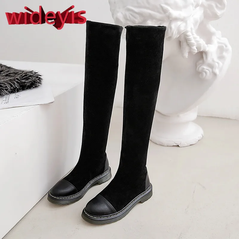 ботинки женские WIDEYIS 2019 осенью новые эластичные сапоги на коленях высокого