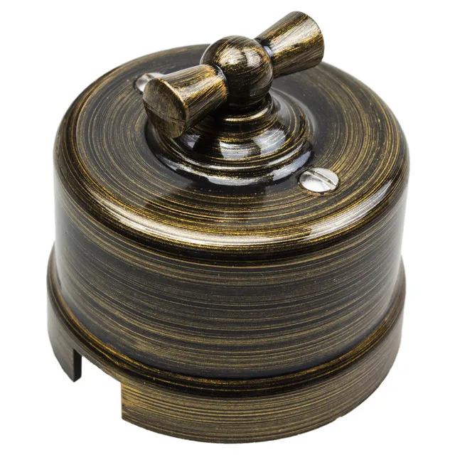 Выключатель ретро Bironi 1 клавишный пластик цвет бронза | Переключатели