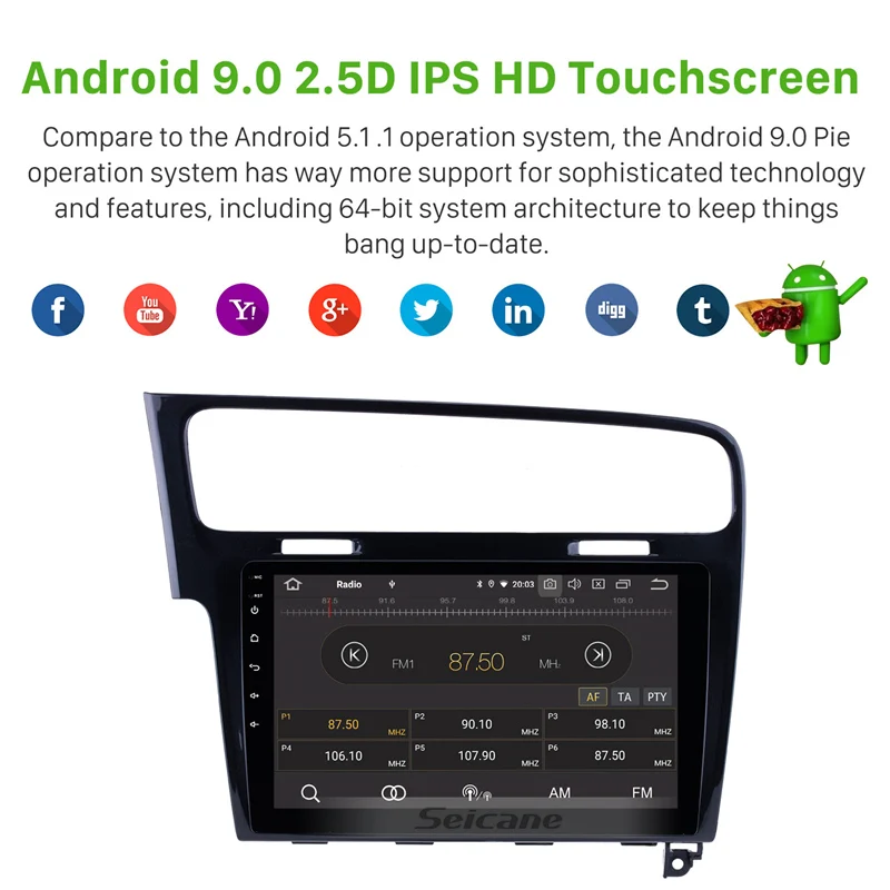 Seicane 10,1 дюймов OEM Android 9,0 Автомагнитола gps Navi мультимедиа для 2013 Фольксваген Гольф 7 WiFi BT Музыка SWC