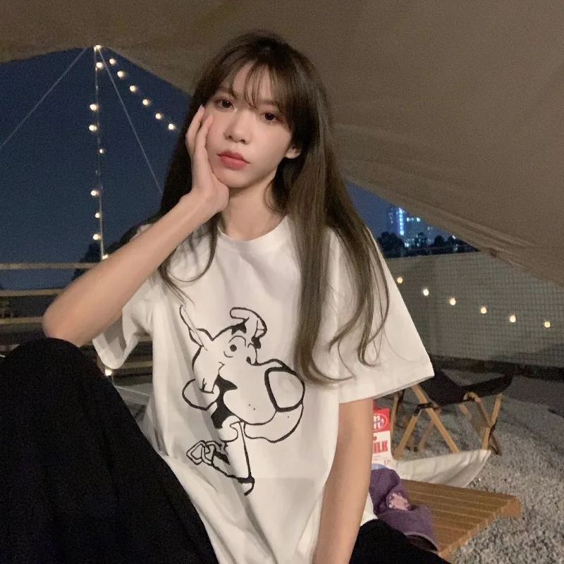 Белая забавная футболка с мультяшным принтом для женщин Новинка лета 2021