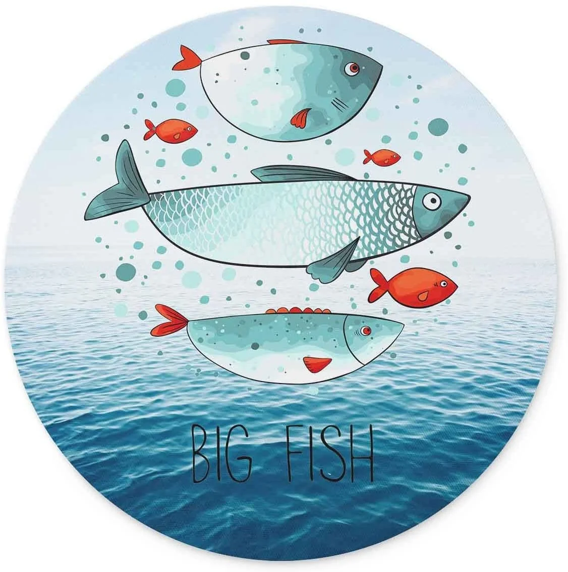 

Коврик для мыши с волнами и голубым небом и рыбой-Нескользящий Резиновый круглый коврик для мыши-подходит для игр, дома, школы, офиса