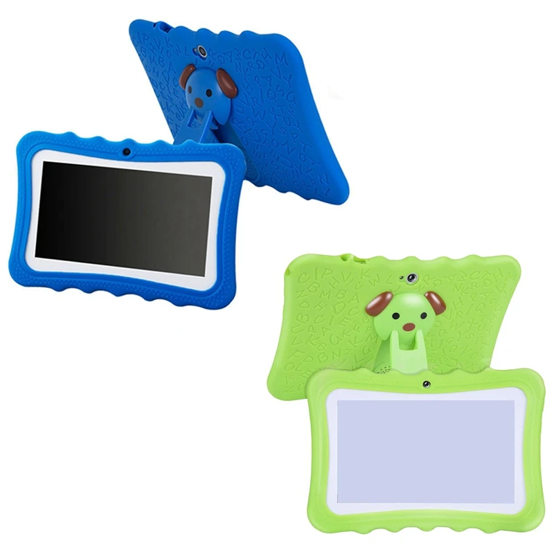 

2x 7 Inch Kids Tablet Android Dual Camera WiFi Education Game Gift for Boys Girls,(Green /Blue UK Plug)