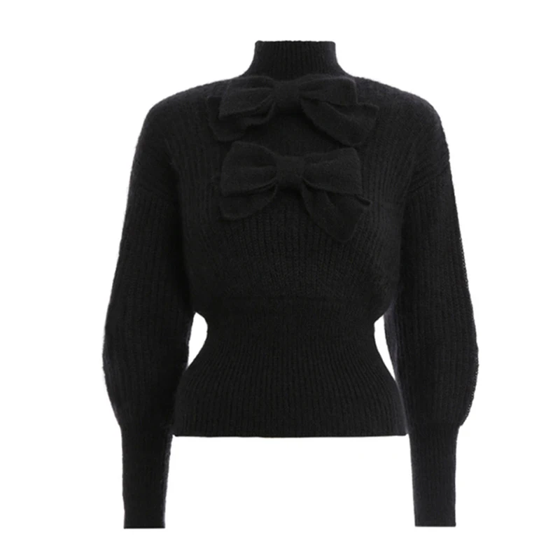HIGH QUALITY New Fashion 2020 Fall Winter Designer Sweater Women's Lantern Seeve Bow | Женская одежда