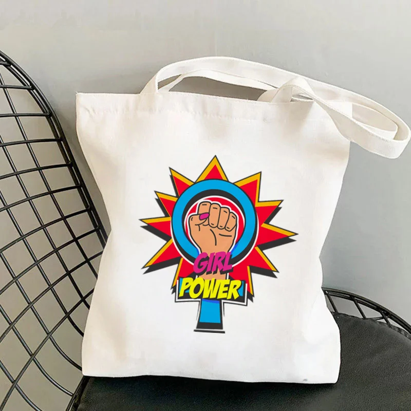 

Shopper Girl Power Kawaii Strength Bag Harajuku women Shopping Bag Canvas Shopper Bag girl handbag Tote Bag Shoulder Lady Bag