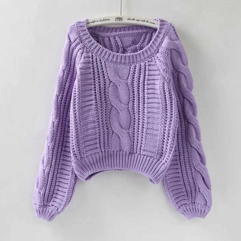 

Women O Neck Sweaters Sweater Women Sweater Jumper Harajuku Chic Short Sweater Twisted Pull Girl 10 Colors