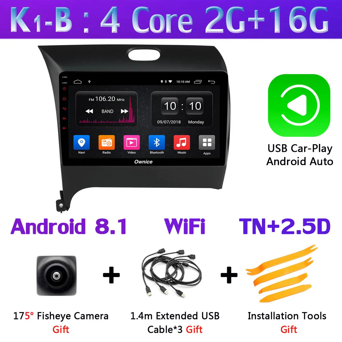 K1-B-CarPlay 360 ° панорамная камера Android 9,0 4G+ 64G Автомобильный плеер CarPlay DSP gps радио для Kia K3 Cerato 3 Forte 2013 - Цвет: K1-B-CarPlay
