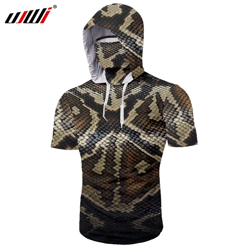 Мужская футболка с капюшоном UJWI коротким рукавом и принтом змеиной кожи 3d-принт в