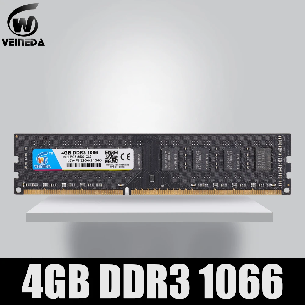 Память VEINEDA DDR3 4 Гб 1066 МГц ddr 3 PC3 8500 Memoria 240pin Совместимость 1333 1600 для AMD Intel Desktop|4gb