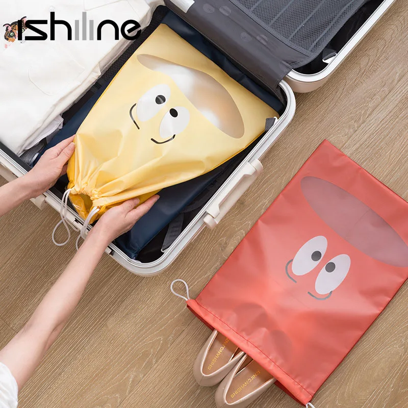 

5pcs/set Waterproof Shoes Bag for Travel Portable Cartoon Shoe Storage Bag Organize Non-Woven Drawstring Bag Shoes Organizer