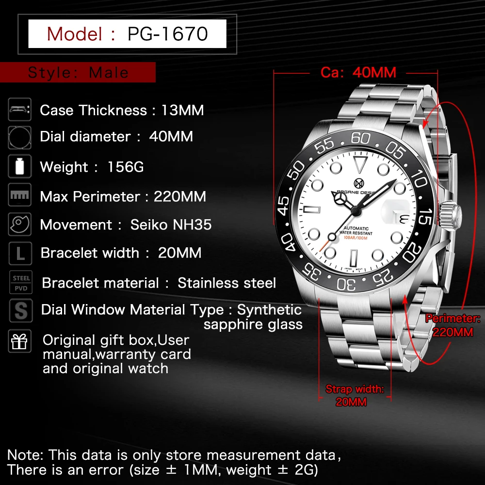 

PAGRNE Design 2021 New Top Brand Fashion Casual Men's Automatic Mechanical Watch Sapphire Glass Stainless Steel Waterproof Watch
