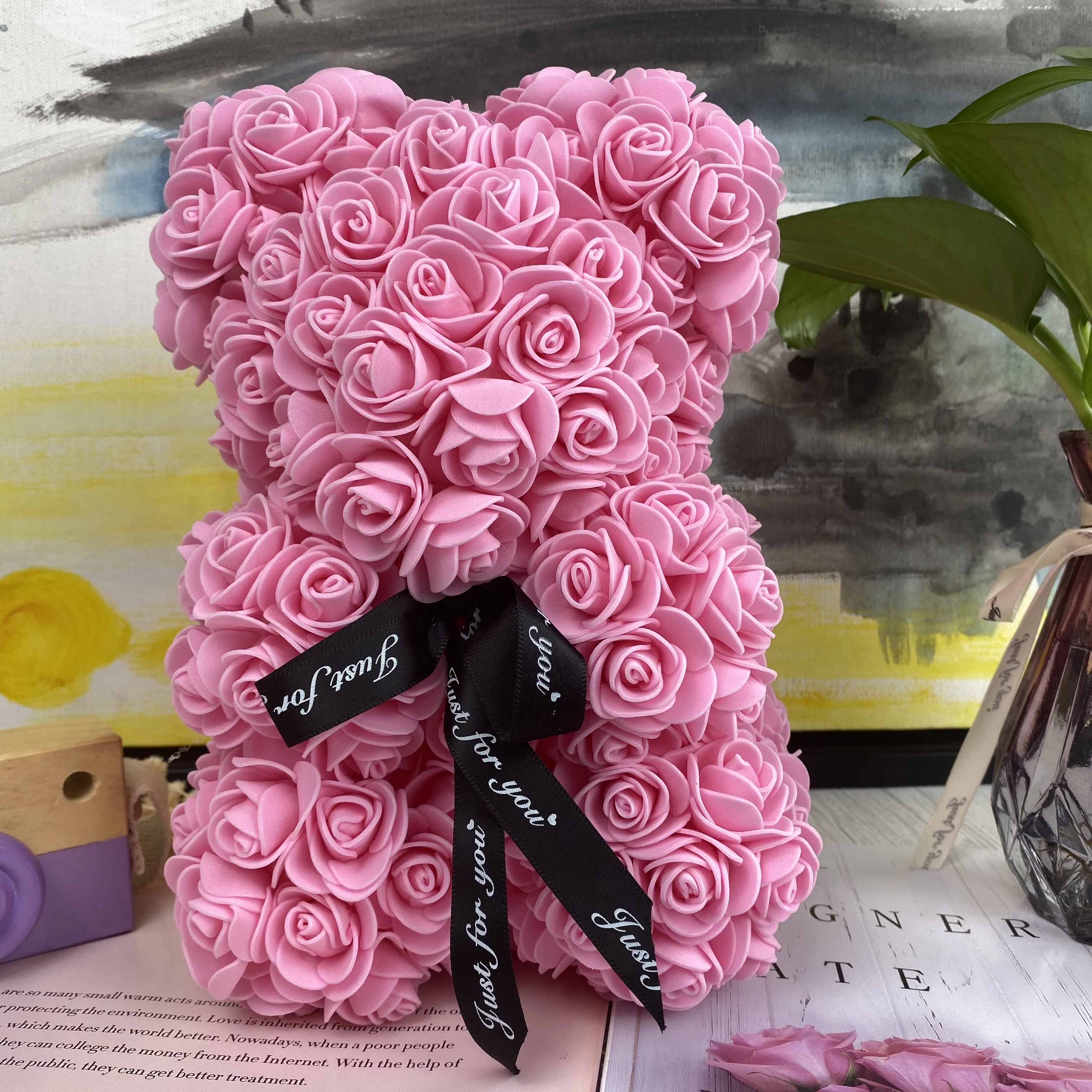 Dropshipping 25cm/40cm Teddy Rose Bear Artificial Flower Rose of Bear Christmas Decoration for Home Valentines Women Gifts