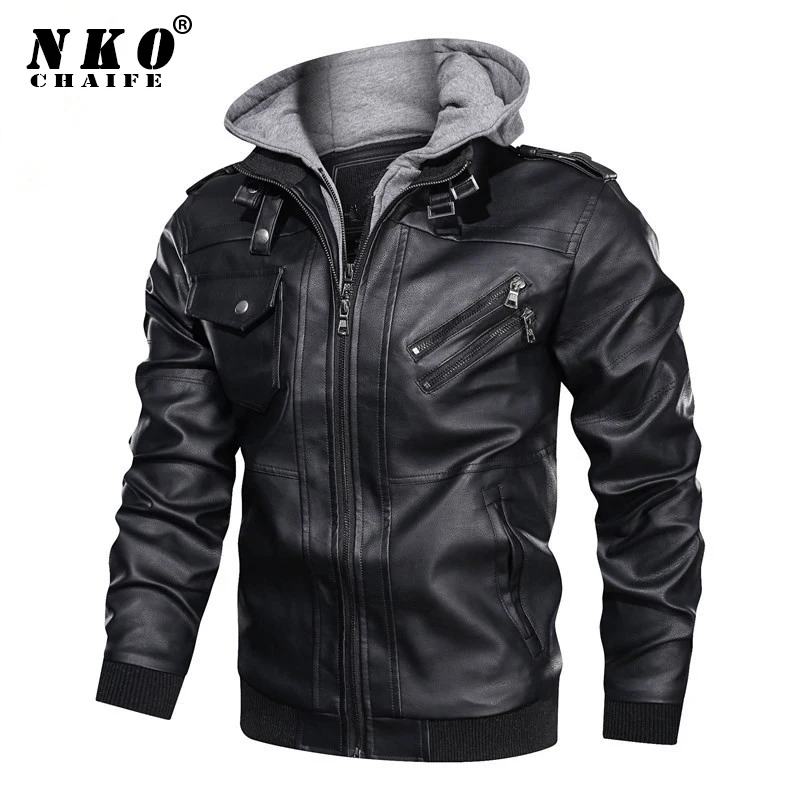 

CHAIFENKO Men Brand Winter Leather Jacket Coat Men Fashion Hooded Motorcycle PU Jacket Men Casual Biker Faux Leather Jackets Men