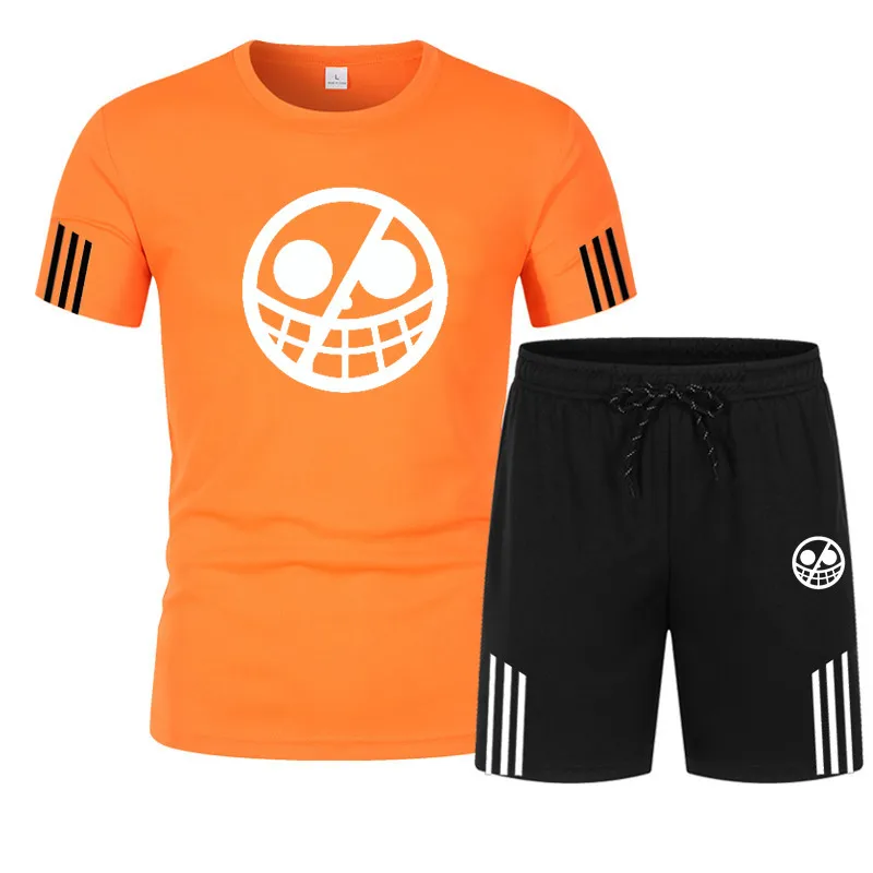 

2021 new men's sportswear suit hot sale summer short-sleeved T-shirt shorts men's casual sportswear fitness suit three-bar suit