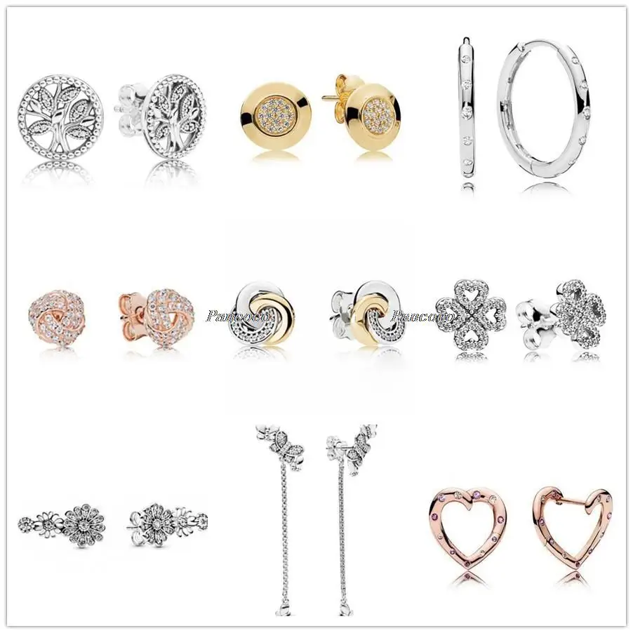 

Authentic 925 Sterling Silver Earring Tree Of Love With Crystal Stud Earrings For Women Wedding Gift Fashion Jewelry
