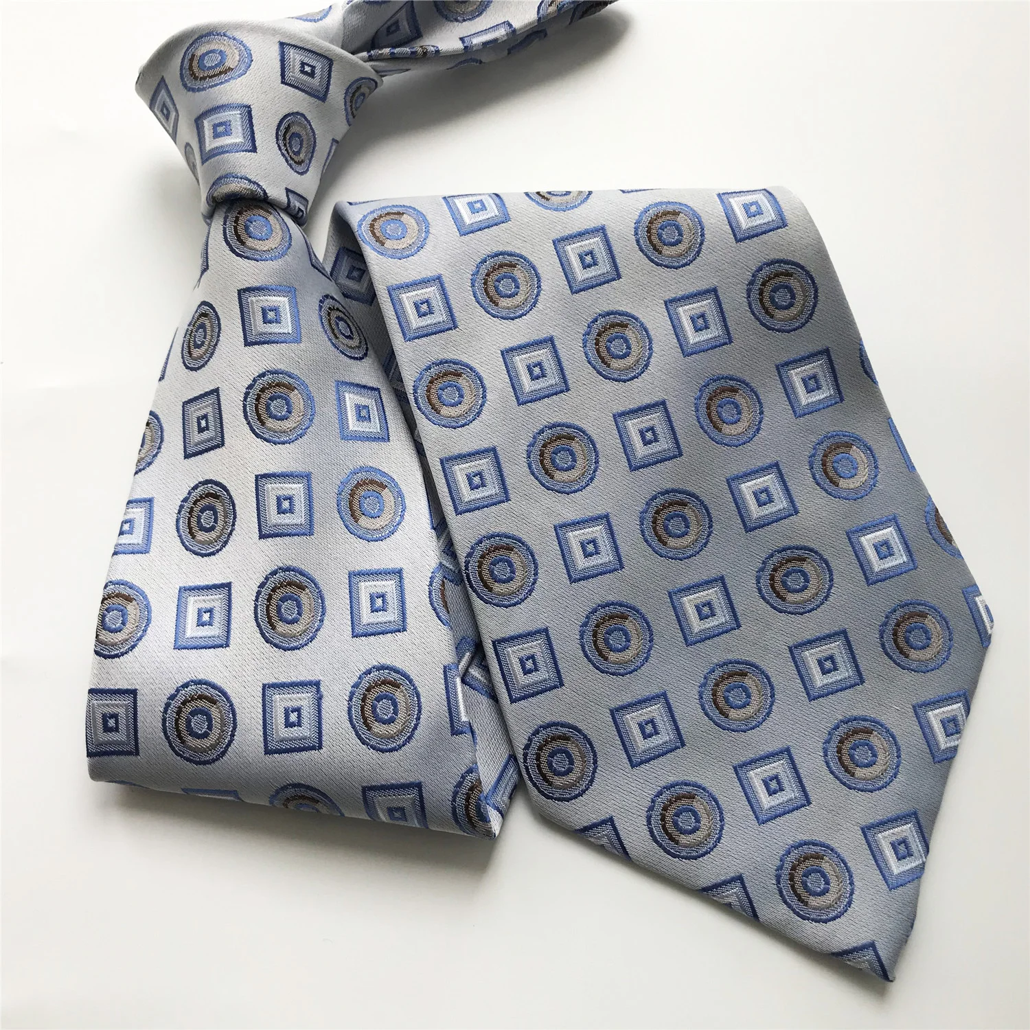 

10 cm Width New Designer Men's Ties Jacquard Woven Neck Tie Blue Dots Square Plaids Geometric Neckties for Men