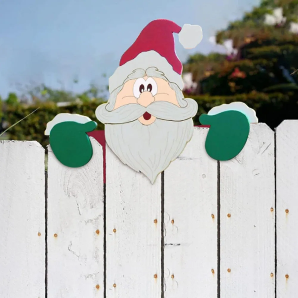 

Christmas Fence peeker Decoration Santa Claus Reindeer Elf Fence peeker Xmas Garden Yard Patio Fence Decoration Cute Fence Sign