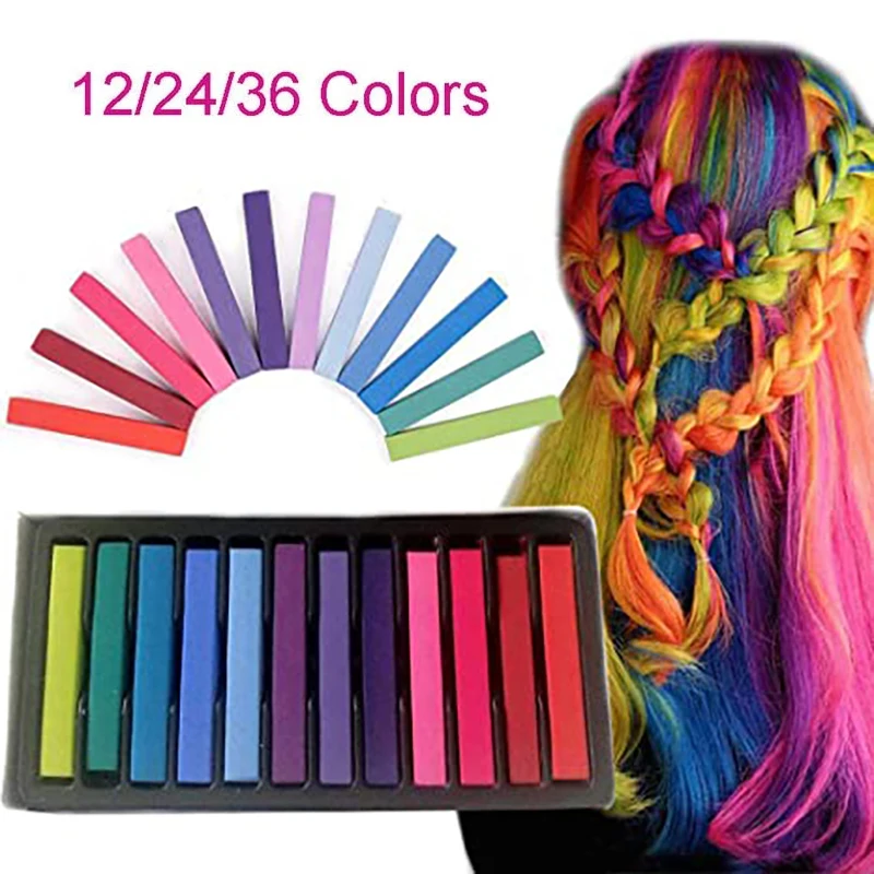 

12/24/36 Color Chalk Set Non-Toxic Hair Chalk Coloring Pastel Stick DIY Styling Tool Party Make-up Temporary Hair Chalk Coloring