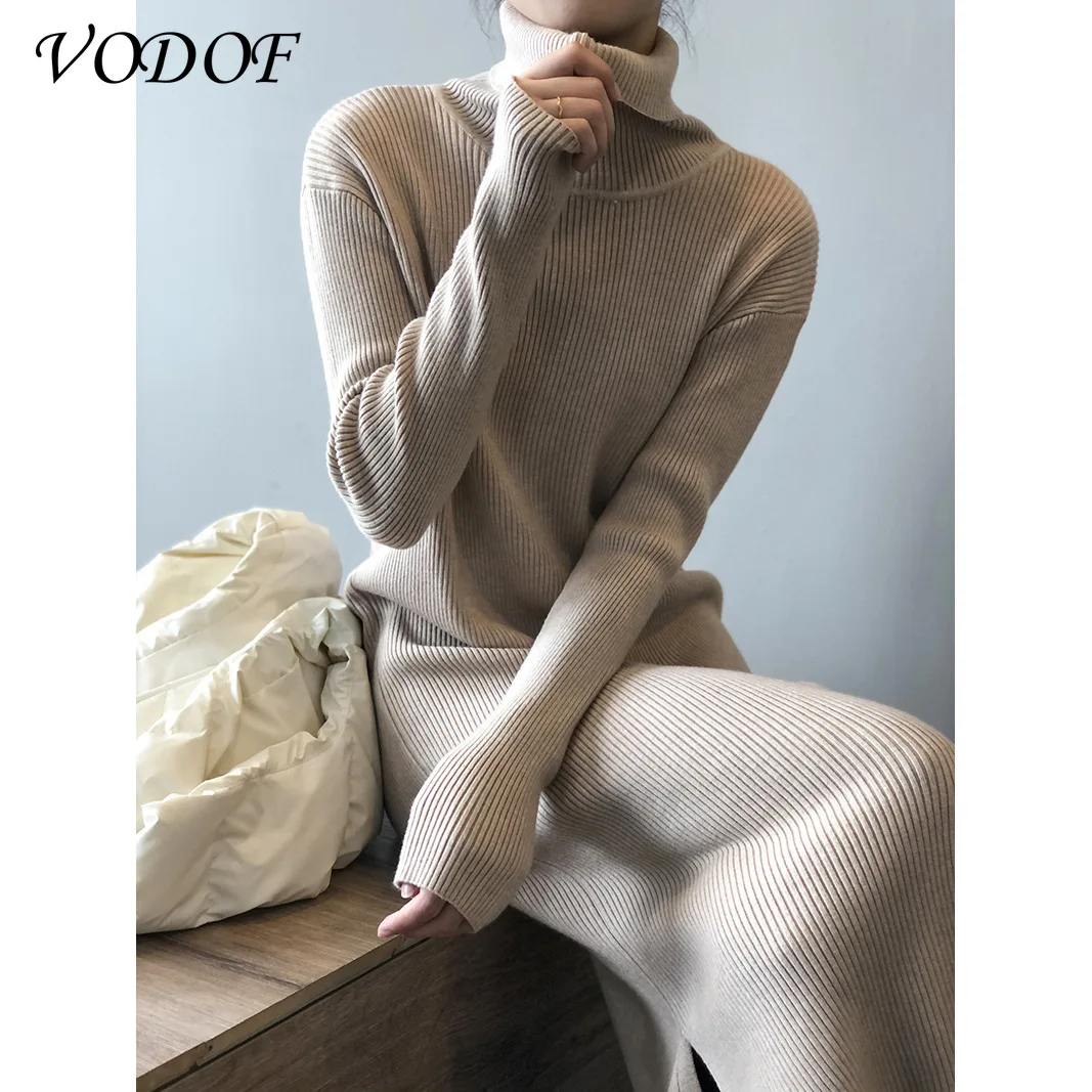 VODOF 2021 Basic Turtleneck Women Sweaters Autumn Winter Tops Slim Women Pullover Knitted Sweater Jumper Soft Warm Pull