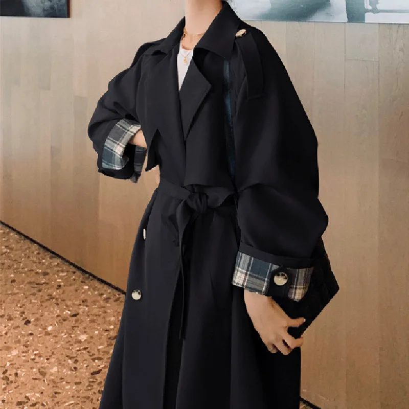 

Spring New Long Trench Coat for Women Loose Oversize Double-Breasted Windbreaker Elegant Lady Quality Outerwear Autumn Clothes
