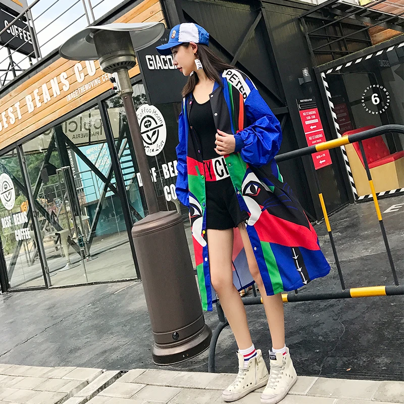 Осень 2021 женское длинное свободное тонкое пальто с мультяшным принтом лисы и