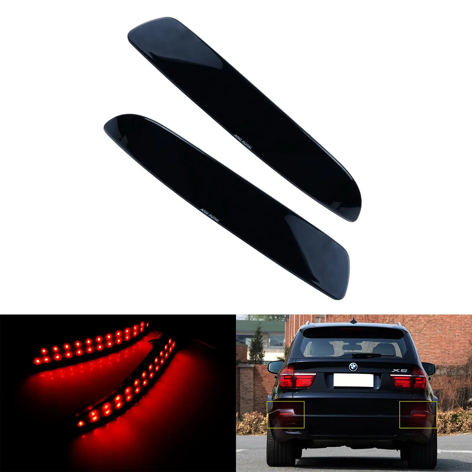 

ANGRONG 2X черный дымчатый Объектив Красный Светодиодный отражатель заднего бампера для BMW E70 X5 2006-13