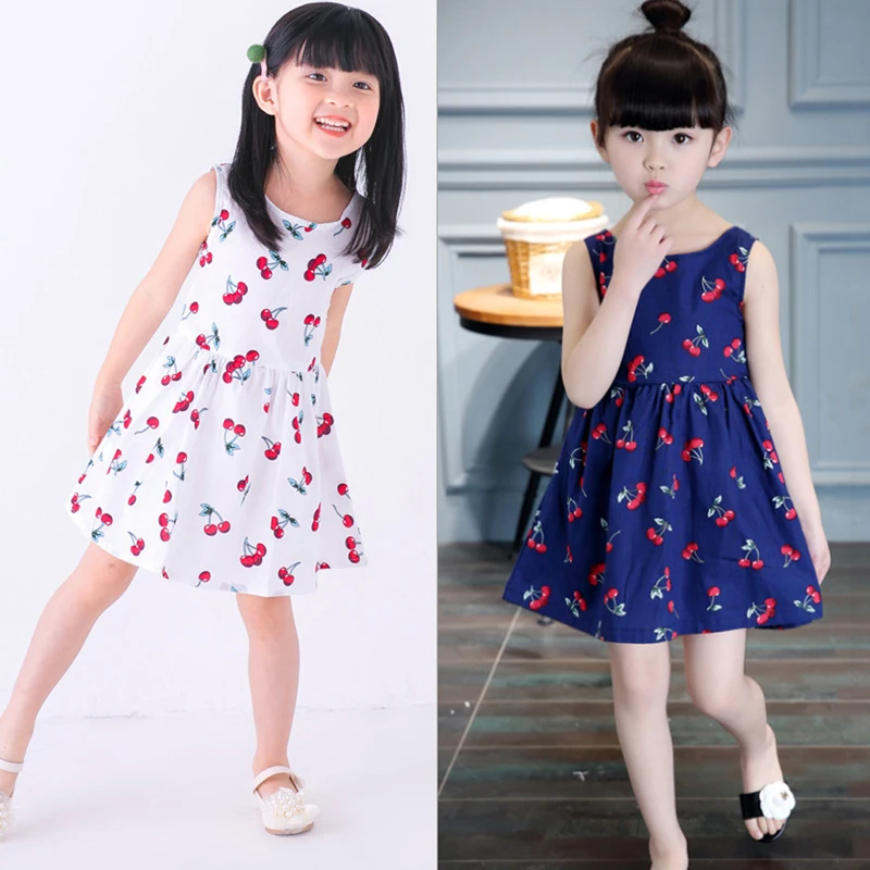 Детское летнее платье без рукавов для девочек с мультяшным принтом платья