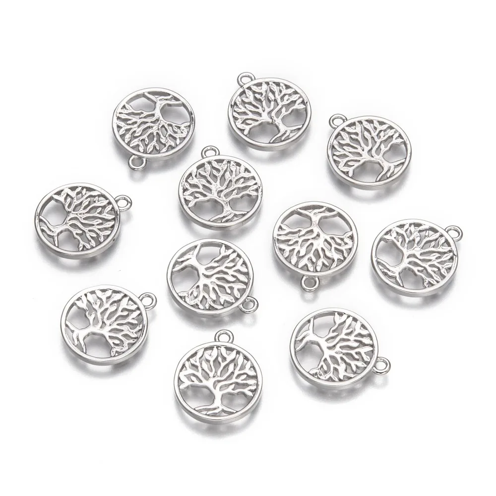 

5 pc Eco-Friendly Rack Plating Brass Tree of Life Pendants Lead Free & Cadmium Free & Nickel Free Platinum 18x15x2mm Hole: 1.5mm