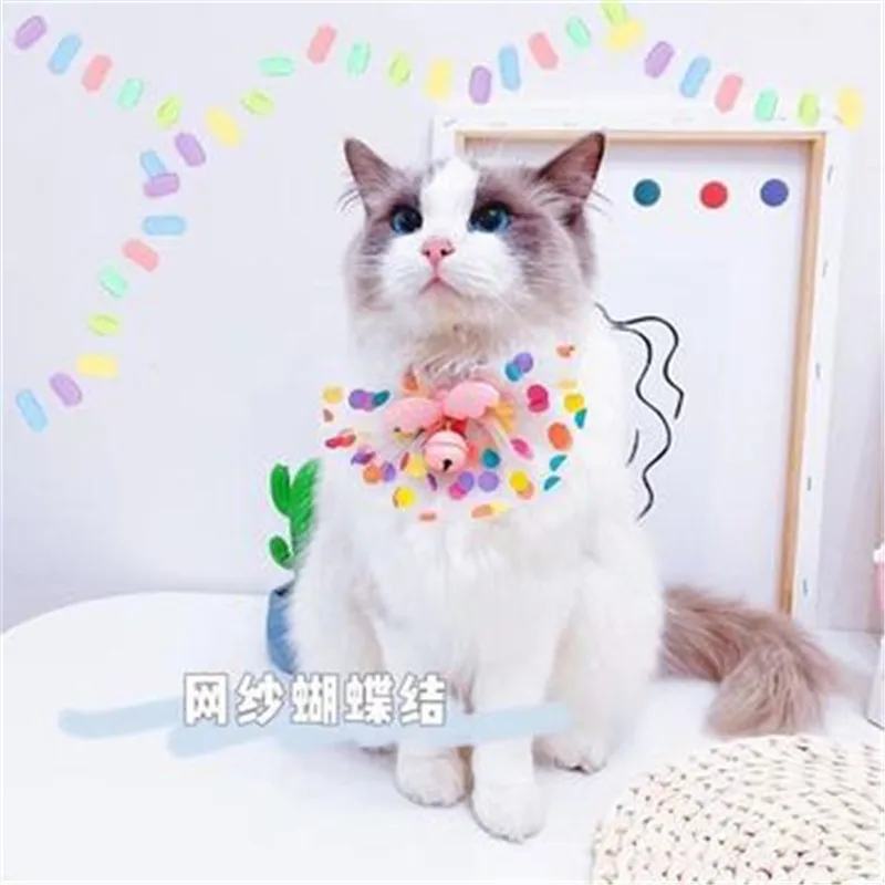 

Original pet cat dog bow tie bell collar cat fairy wings big bow collar dog bell collar saliva towel pet supplies accessories