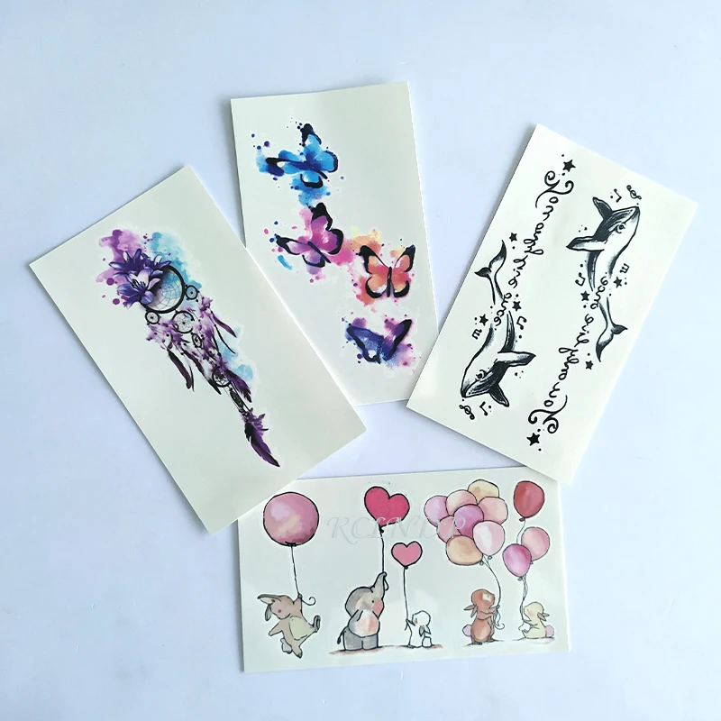 Водостойкая Временная тату-наклейка фетер чернила Бабочка Кит шар тату животных