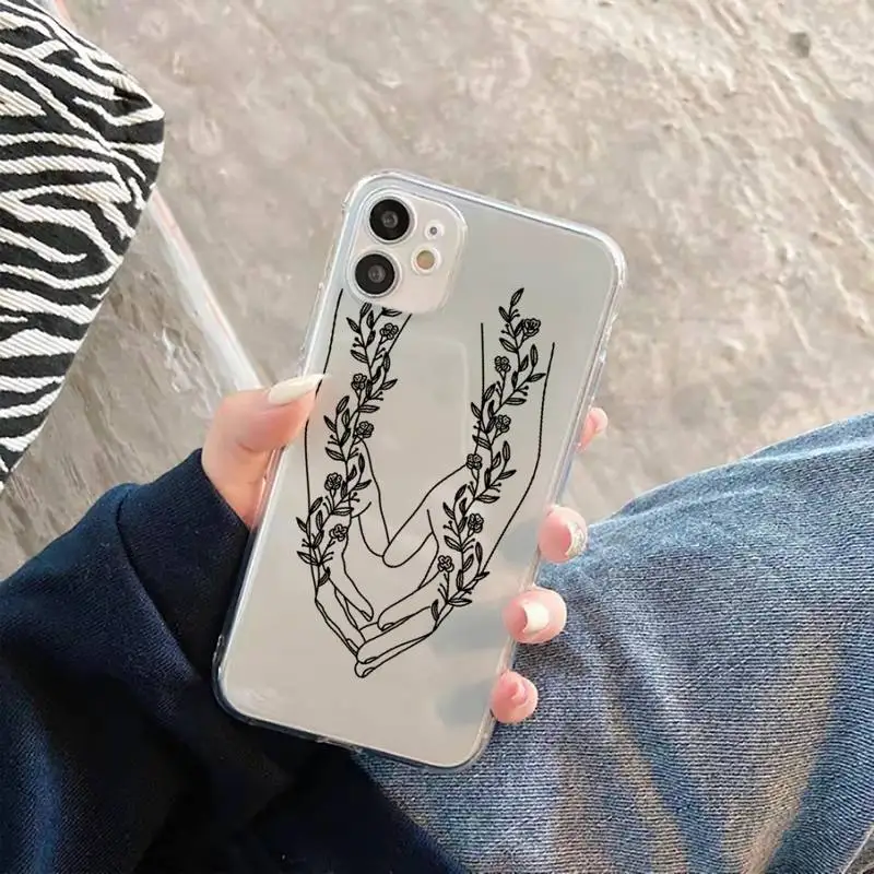 

Love yourself Flower Abstract Art Line Phone Case Transparent for iPhone 11 12 mini pro XS MAX 8 7 6 6S Plus X 5S SE 2020 XR